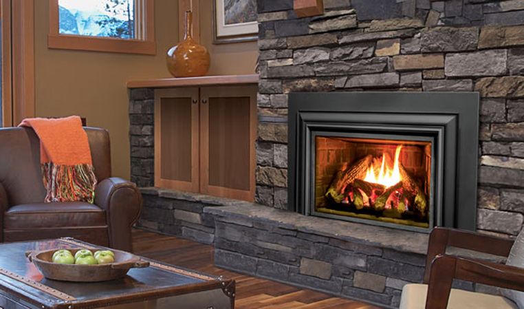 Q2 Gas Fireplace with Modern Surround, Brick Liner, and a High Definition  Log Se - Traditional - Living Room - Vancouver - by Okanagan Home Center